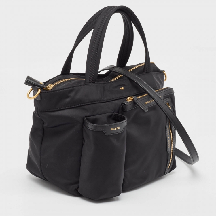 Pre Owned Anya Hindmarch Black Nylon and Leather Multi Pocket Tote 