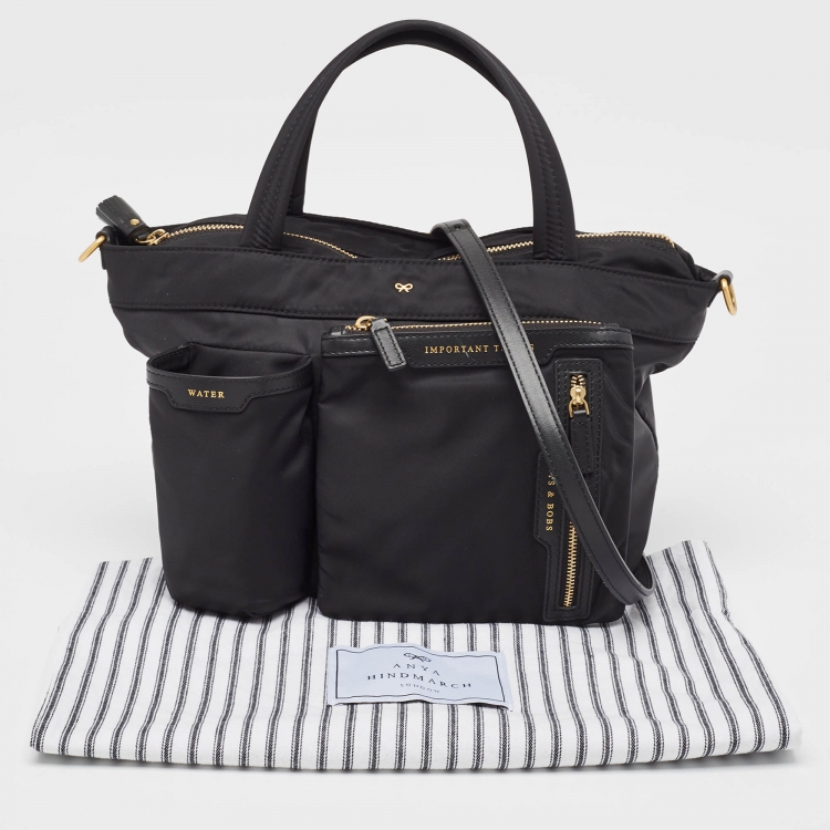 Pre Owned Anya Hindmarch Black Nylon and Leather Multi Pocket Tote 