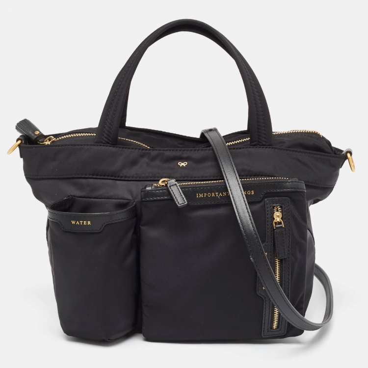 Pre Owned Anya Hindmarch Black Nylon and Leather Multi Pocket Tote 