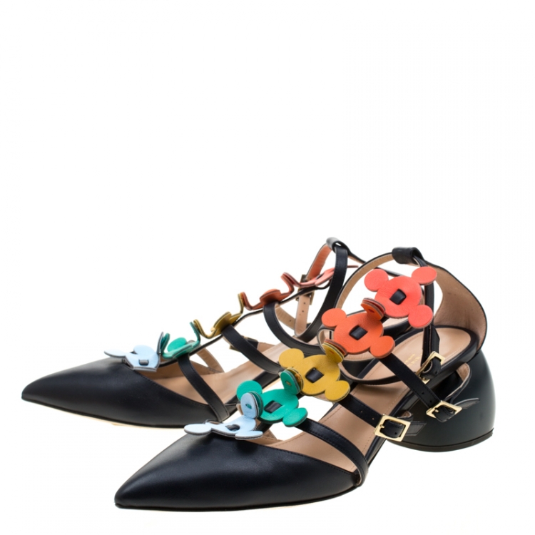 Pre Owned Anya Hindmarch Navy Blue Leather Apex Pointed Toe Caged Sandals Size 39