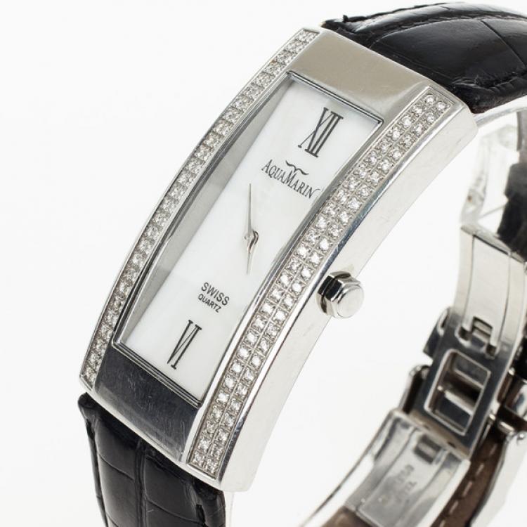 Pre Owned Aquamarin Avalon Stainless Steel Diamond Womens Wristwatch 30 MM