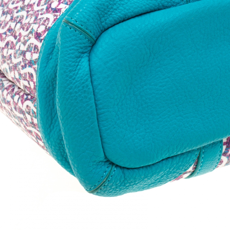 Pre Owned Aigner Turquoise/Lavender Signature Coated Canvas Tote