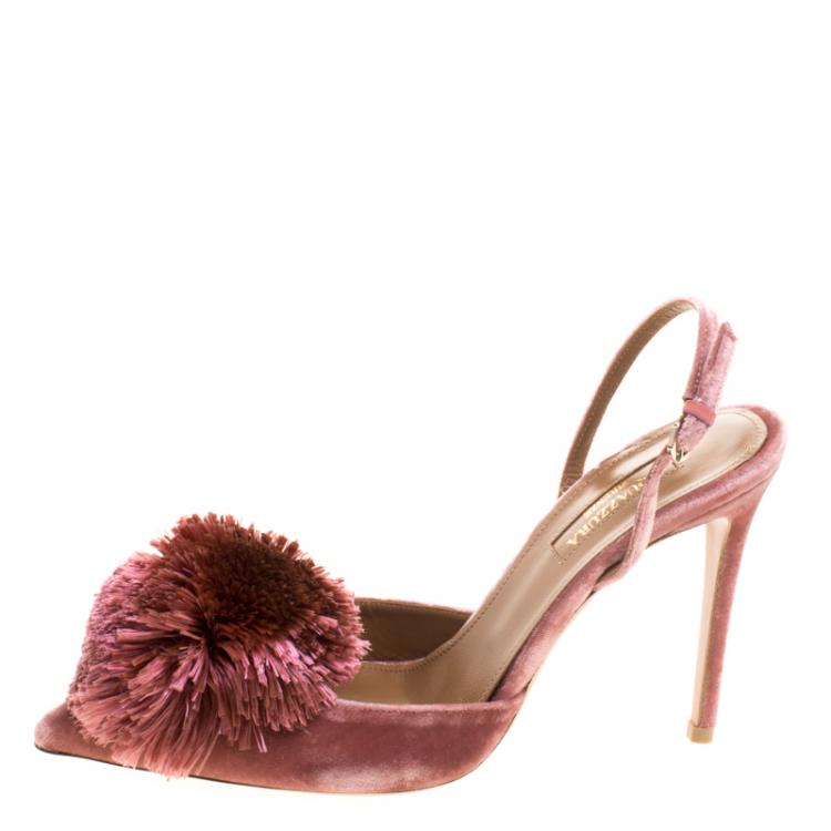 Pre Owned Aquazzura Antique Rose Velvet Powder Puff Pointed Toe Slingback Sandals Size 38