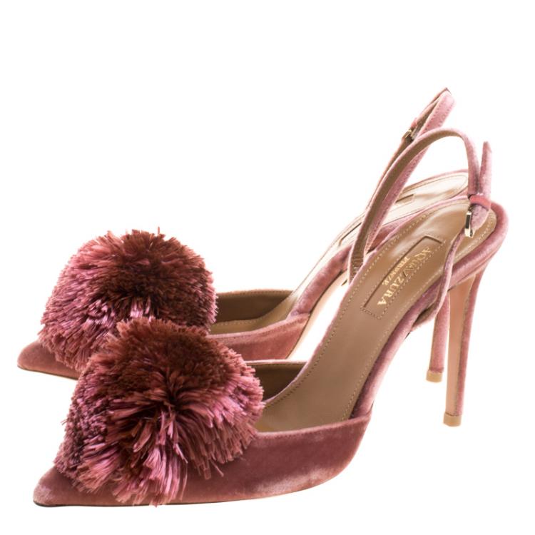 Pre Owned Aquazzura Antique Rose Velvet Powder Puff Pointed Toe Slingback Sandals Size 38