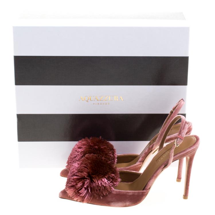 Pre Owned Aquazzura Antique Rose Velvet Powder Puff Pointed Toe Slingback Sandals Size 38