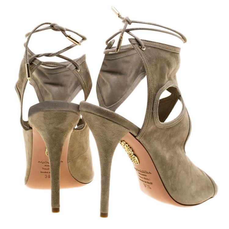 Pre Owned Aquazzura Khaki Green Suede Sexy Thing Cutout Sandals Size 38.5