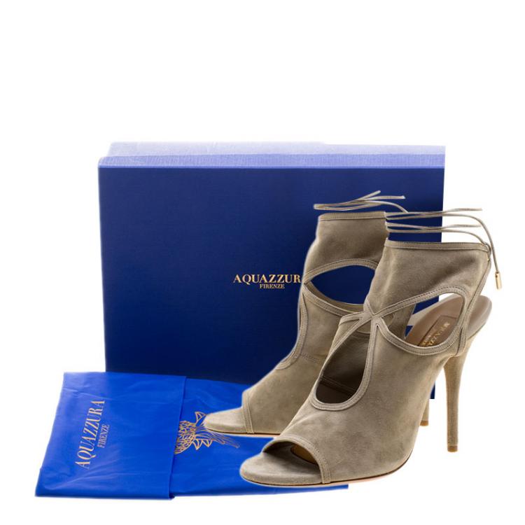 Pre Owned Aquazzura Khaki Green Suede Sexy Thing Cutout Sandals Size 38.5