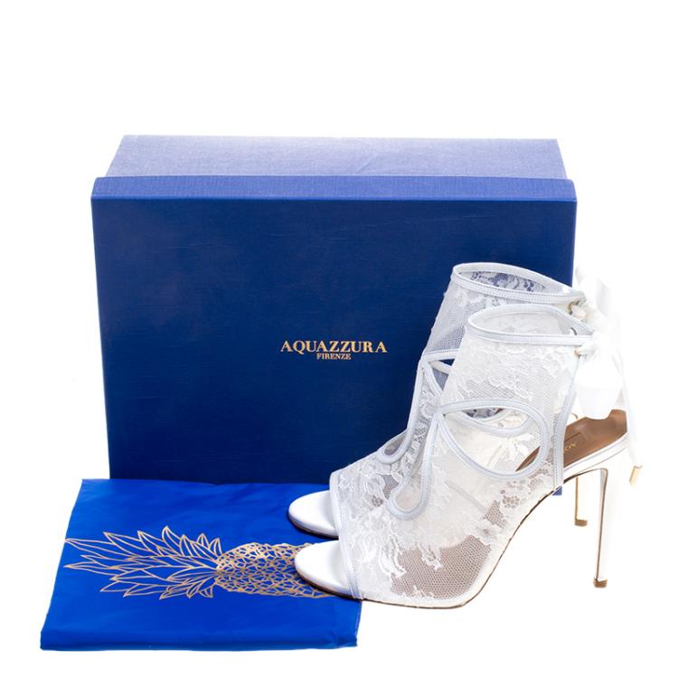 Pre Owned Aquazzura White Lace and Leather Sexy Thing Bridal Cut Out Sandals Size 38