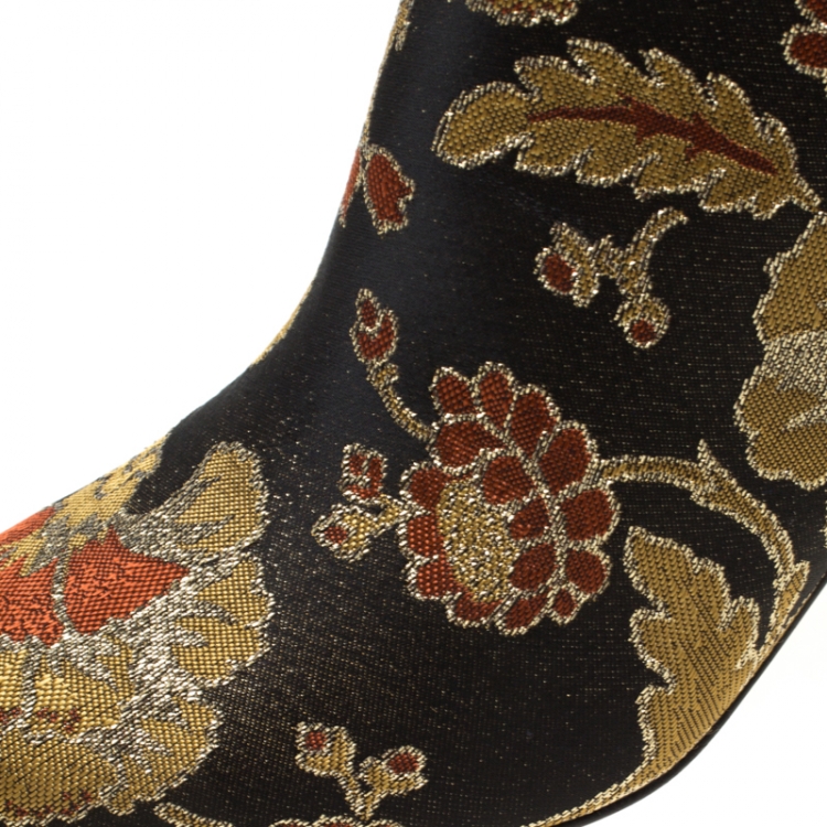 Pre Owned Aquazzura Multicolor Floral Jacquard Fabric Ankle Boots Size 37.5