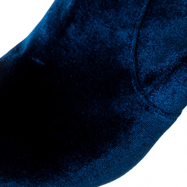 Pre Owned Aquazzura Blue Velvet Ankle Boots Size 39.5