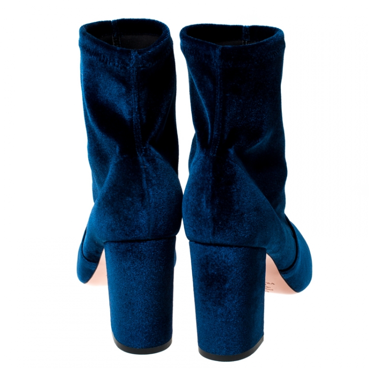 Pre Owned Aquazzura Blue Velvet Ankle Boots Size 39.5