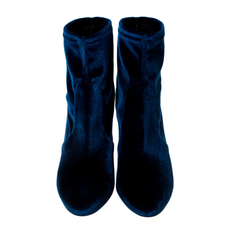 Pre Owned Aquazzura Blue Velvet Ankle Boots Size 39.5