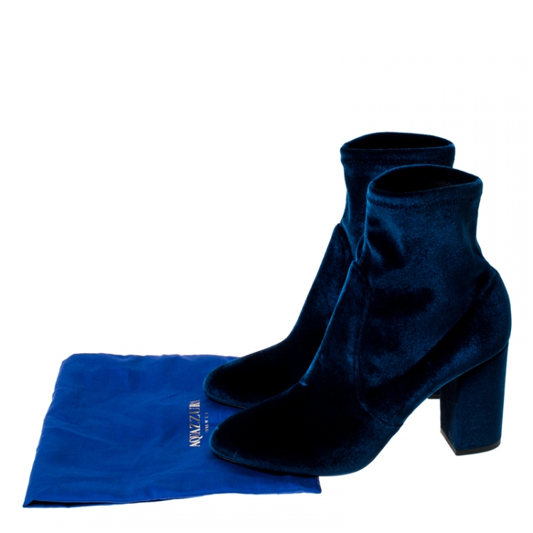 Pre Owned Aquazzura Blue Velvet Ankle Boots Size 39.5