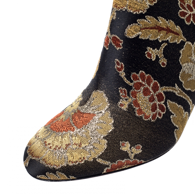 مملوكة مسبقًا Aquazzura Multicolor Brocade Fabric Ankle Booties Size 39