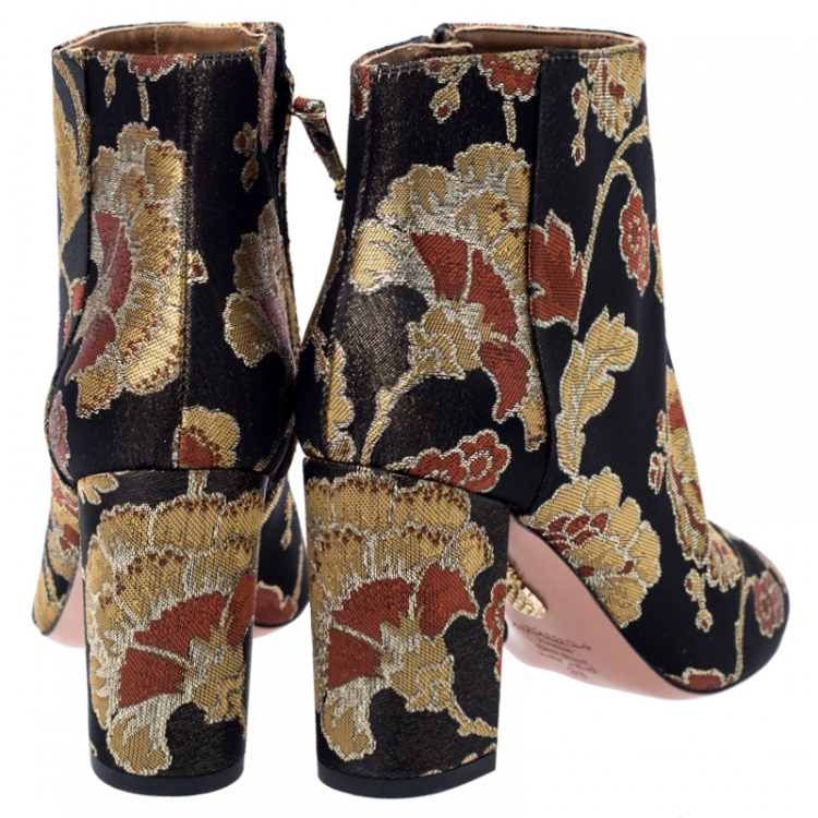 مملوكة مسبقًا Aquazzura Multicolor Brocade Fabric Ankle Booties Size 39