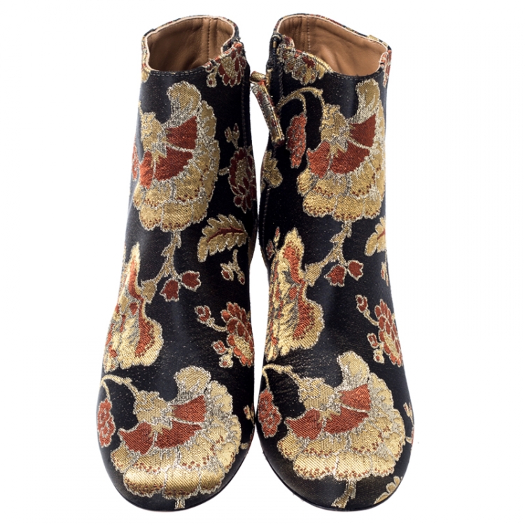 مملوكة مسبقًا Aquazzura Multicolor Brocade Fabric Ankle Booties Size 39