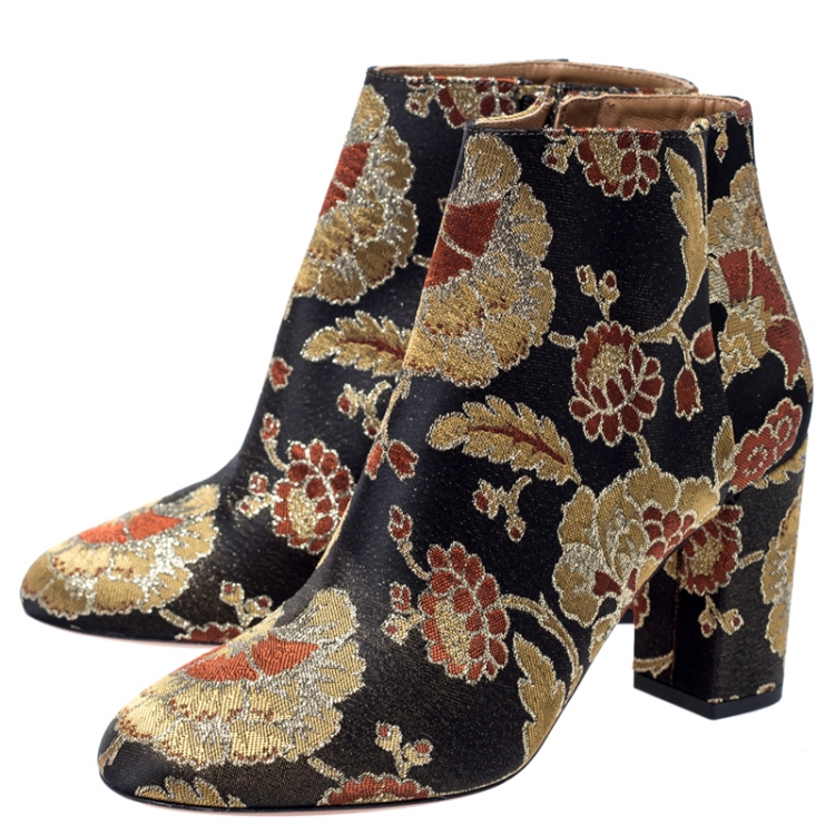 مملوكة مسبقًا Aquazzura Multicolor Brocade Fabric Ankle Booties Size 39