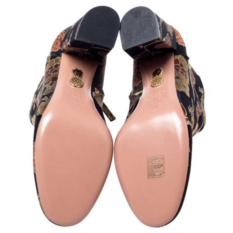 مملوكة مسبقًا Aquazzura Multicolor Brocade Fabric Ankle Booties Size 39