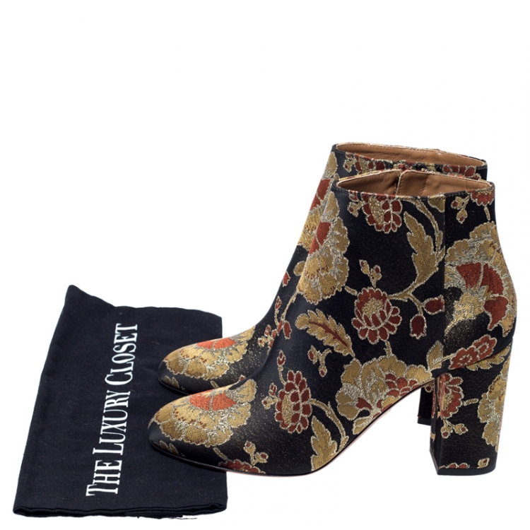 مملوكة مسبقًا Aquazzura Multicolor Brocade Fabric Ankle Booties Size 39