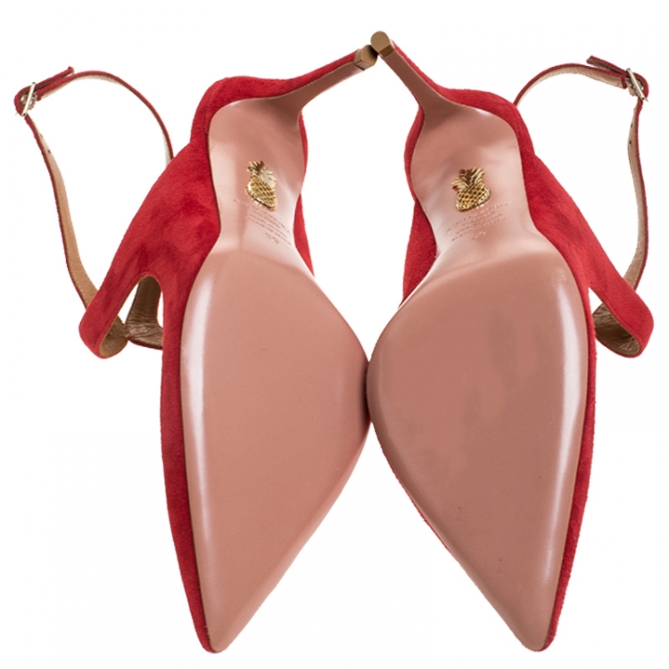 مملوكة مسبقًا Aquazzura Red Suede Cutout Talana Pumps Size 39