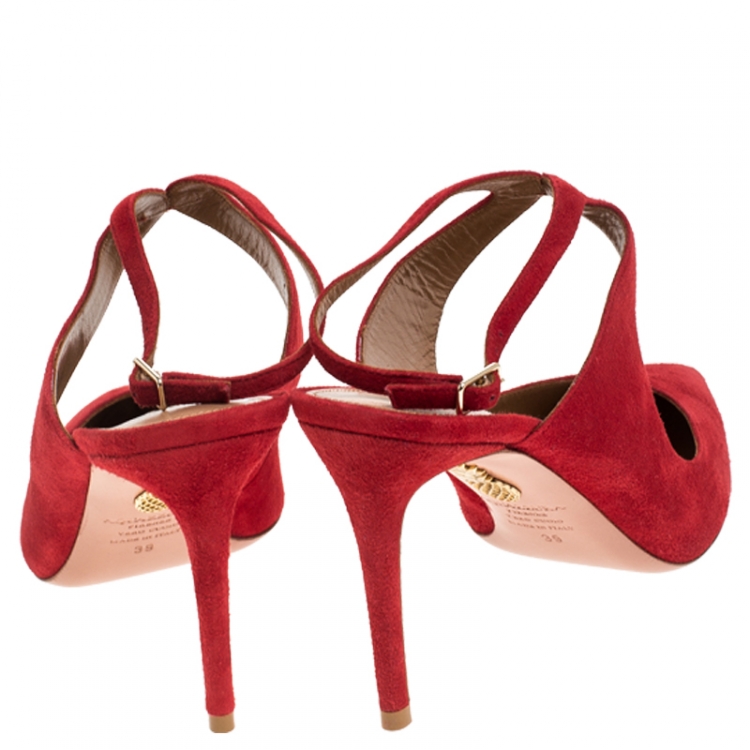 مملوكة مسبقًا Aquazzura Red Suede Cutout Talana Pumps Size 39