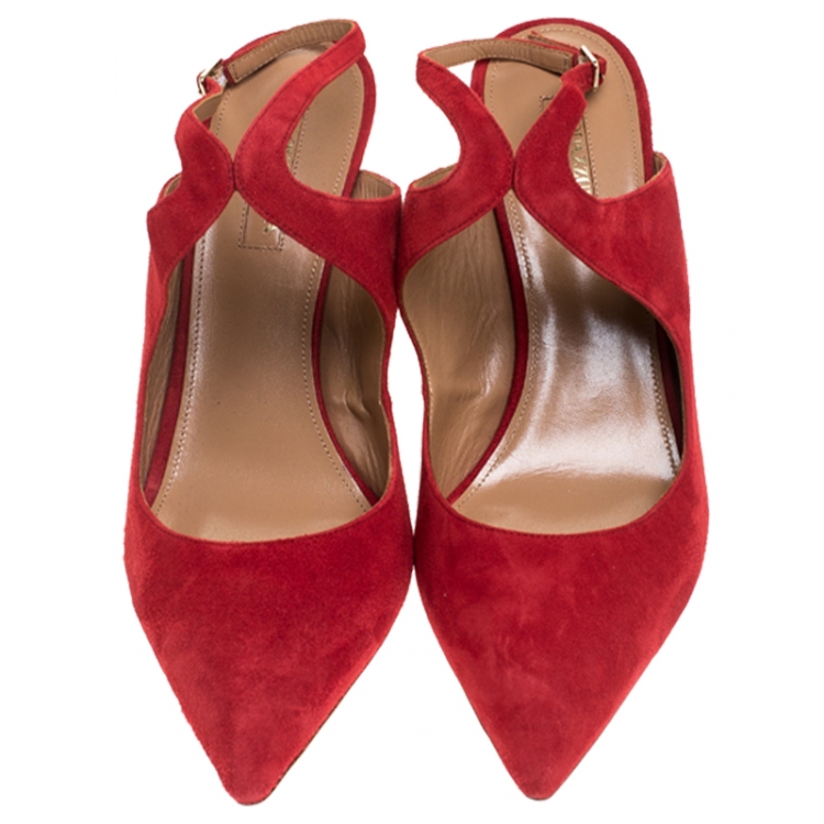 مملوكة مسبقًا Aquazzura Red Suede Cutout Talana Pumps Size 39