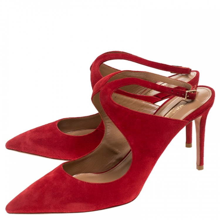 مملوكة مسبقًا Aquazzura Red Suede Cutout Talana Pumps Size 39