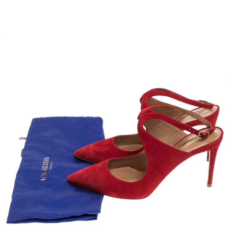 مملوكة مسبقًا Aquazzura Red Suede Cutout Talana Pumps Size 39