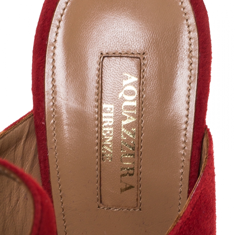 مملوكة مسبقًا Aquazzura Red Suede Cutout Talana Pumps Size 39