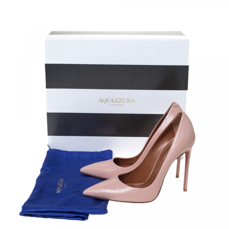مملوكة مسبقًا Aquazzura Pale Pink Leather Simply Irresistible Pointed Toe Pumps Size 36.5
