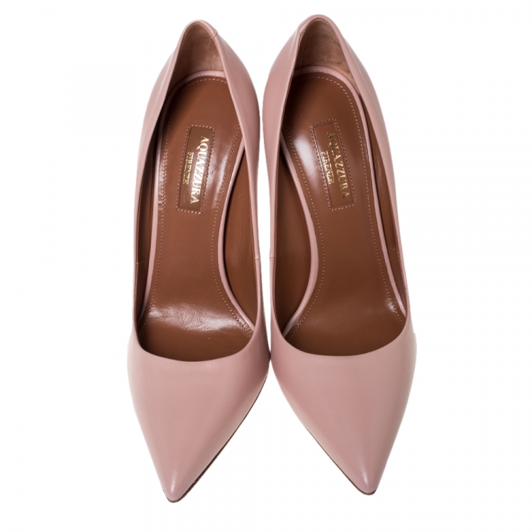 مملوكة مسبقًا Aquazzura Pale Pink Leather Simply Irresistible Pointed Toe Pumps Size 36.5