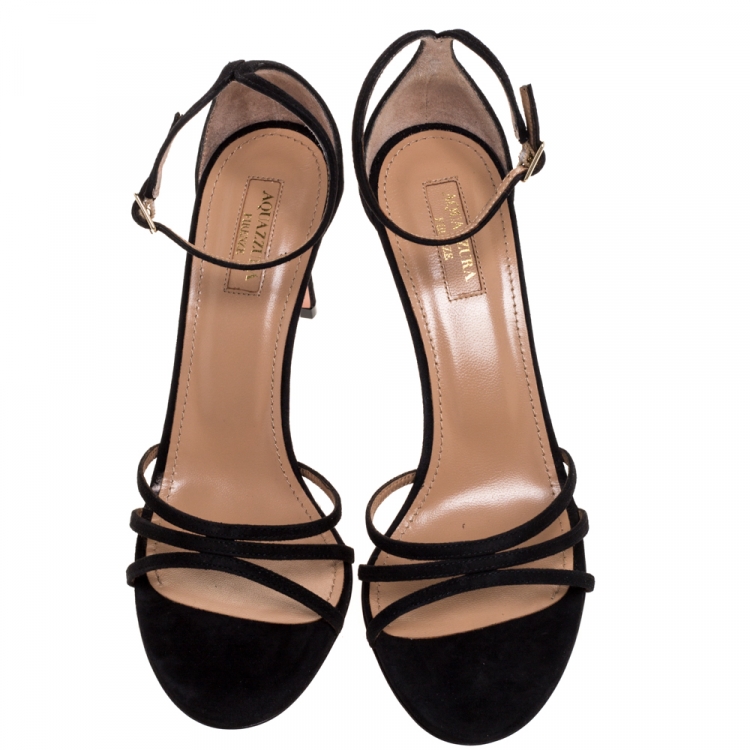 Pre Owned Aquazzura Black Suede Very Purist Ankle Strap Sandals Size 38.5