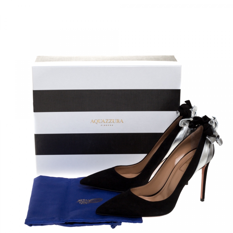 مملوكة مسبقًا Aquazzura Black/Silver Suede and Leather Fire Pumps Size 36.5