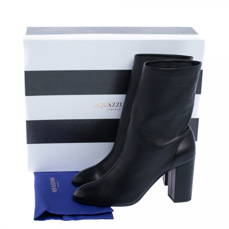 Pre Owned Aquazzura Black Leather Boogie Mid Calf Booties Size 38.5
