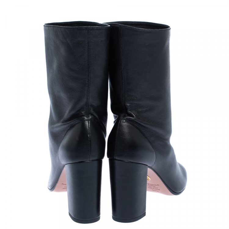 Pre Owned Aquazzura Black Leather Boogie Mid Calf Booties Size 38.5