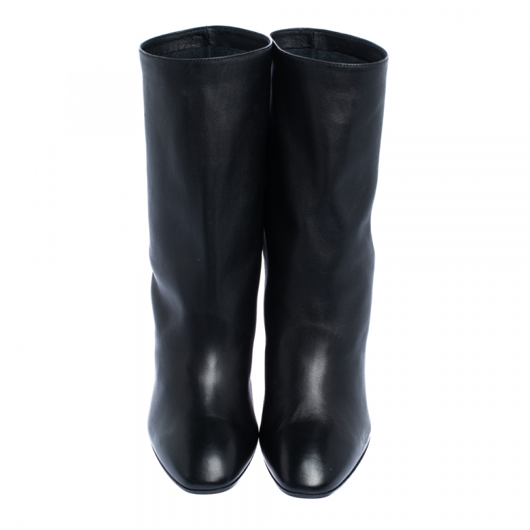Pre Owned Aquazzura Black Leather Boogie Mid Calf Booties Size 38.5