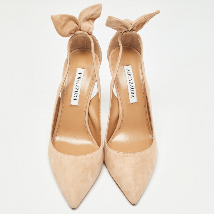 Pre Owned Aquazzura Beige Suede Bow Tie Pumps Size 39