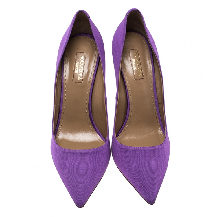 Pre Owned Aquazzura Amethyst Purple Fabric Simply Irresistible Pointed Toe Pumps Size 41