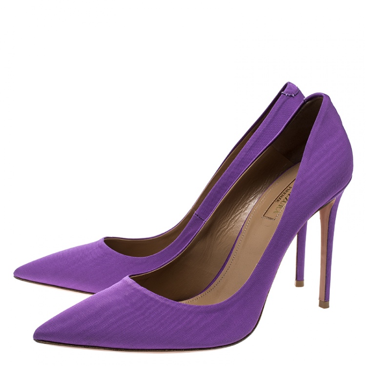 Pre Owned Aquazzura Amethyst Purple Fabric Simply Irresistible Pointed Toe Pumps Size 41