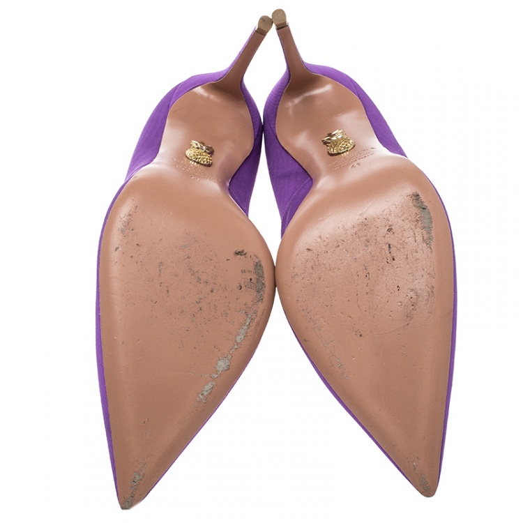 Pre Owned Aquazzura Amethyst Purple Fabric Simply Irresistible Pointed Toe Pumps Size 41