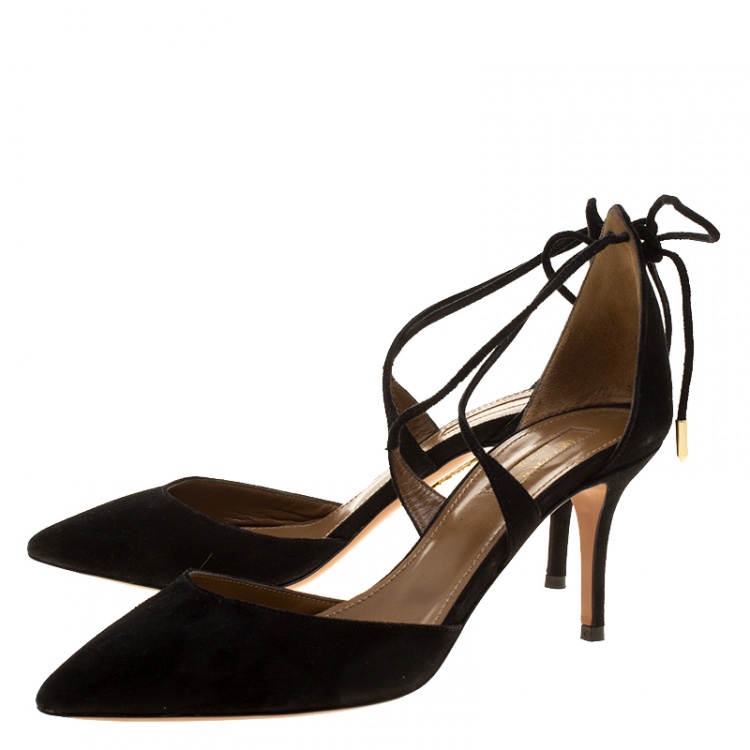Pre Owned Aquazzura Black Suede Matilde Cross Straps Sandals Size 37