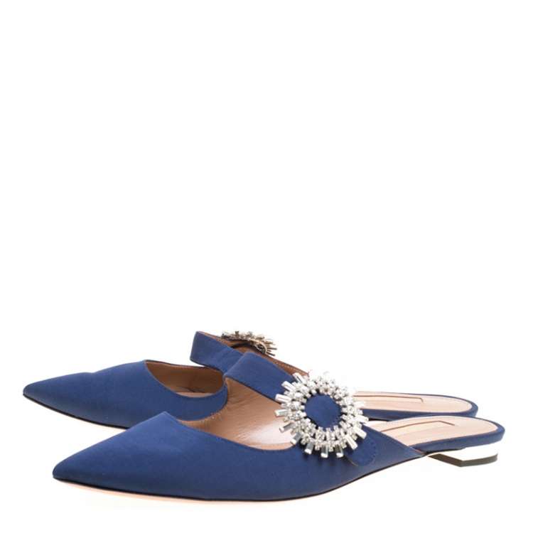 navy blue flat mules