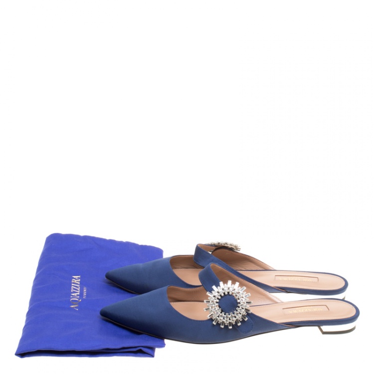 navy blue flat mules