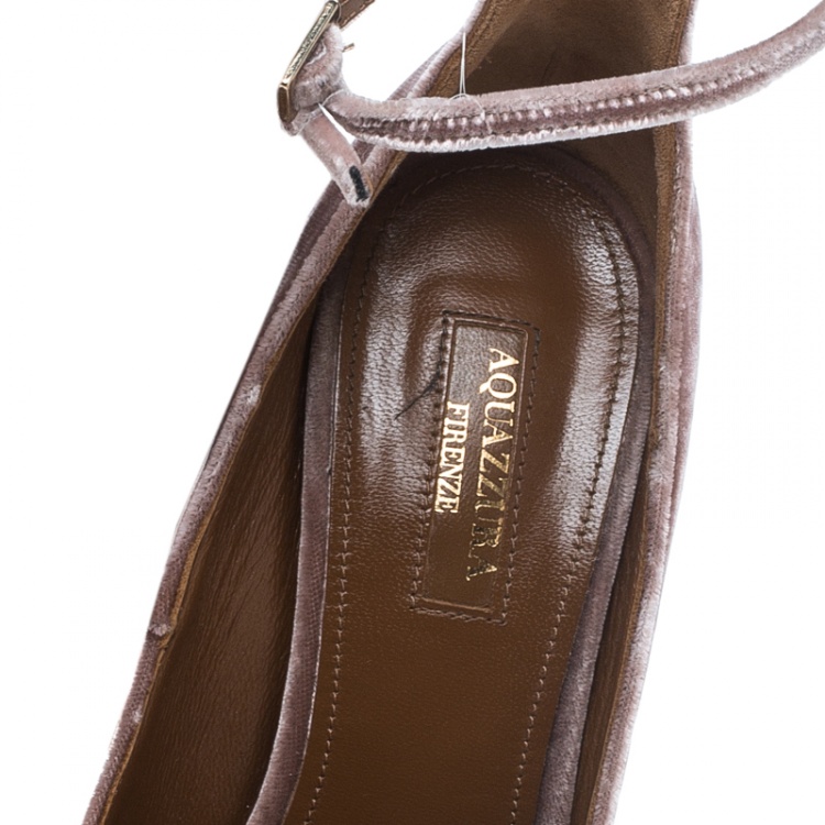 مملوكة مسبقًا Aquazzura Beige Velvet Alix Ankle Strap Block Heel Pumps Size 37