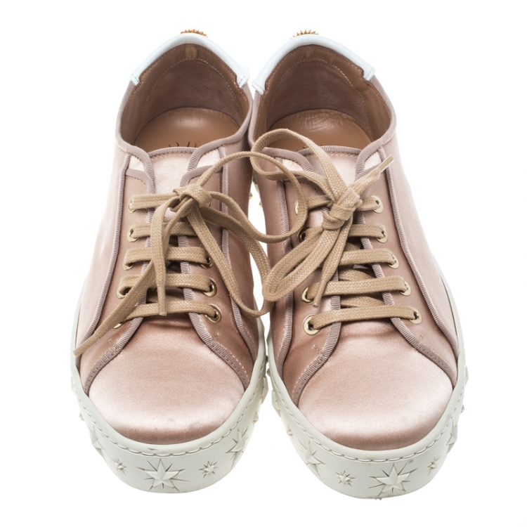 Pre Owned Aquazzura Blush Pink Satin L.A Low Top Sneakers Size 38