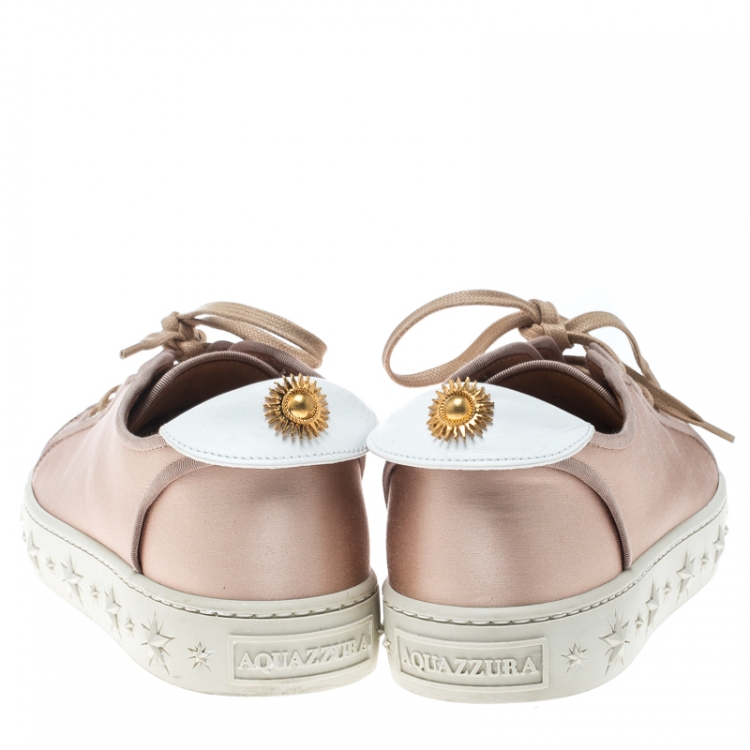 Pre Owned Aquazzura Blush Pink Satin L.A Low Top Sneakers Size 38