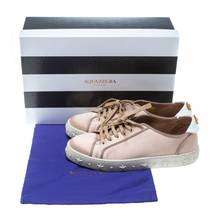 Pre Owned Aquazzura Blush Pink Satin L.A Low Top Sneakers Size 38