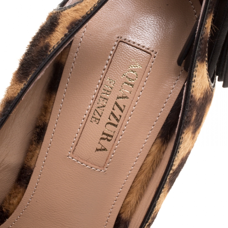 Pre Owned Aquazzura Brown Leopard Print Calf Hair Forever Marilyn Pointed Toe Pumps Size 36.5