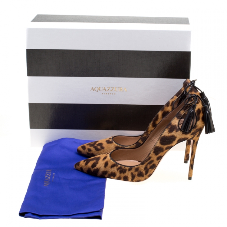 Pre Owned Aquazzura Brown Leopard Print Calf Hair Forever Marilyn Pointed Toe Pumps Size 36.5