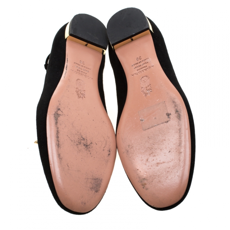 Pre Owned Aquazzura Black Suede Dancer Lace Up Flats Size 38
